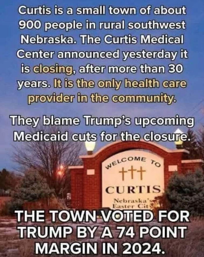 Curtis Nebraska medical center closing blamed on Medicaid cuts after town voted heavily for Trump in 2024 election.