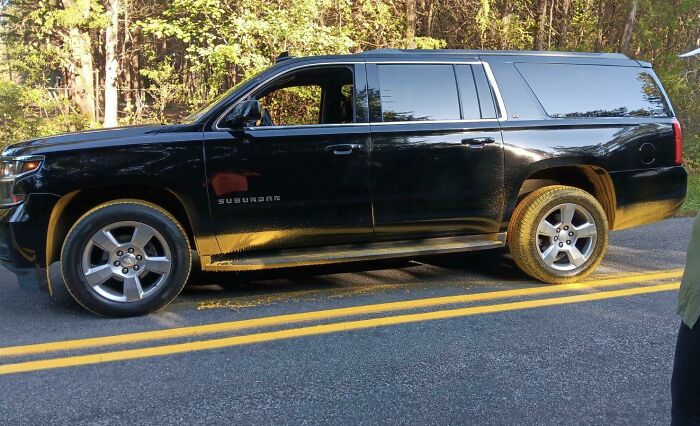 We Paint Roads, Here’s An Unlucky Individual Who Couldn’t Stay Off Our Fresh Line And Drove Down The Line For About 1/4 Of A Mile