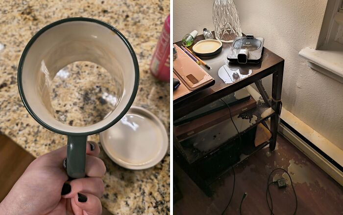 Bottom Of My Mug Fell Off, Full Mug Of Tea Everywhere