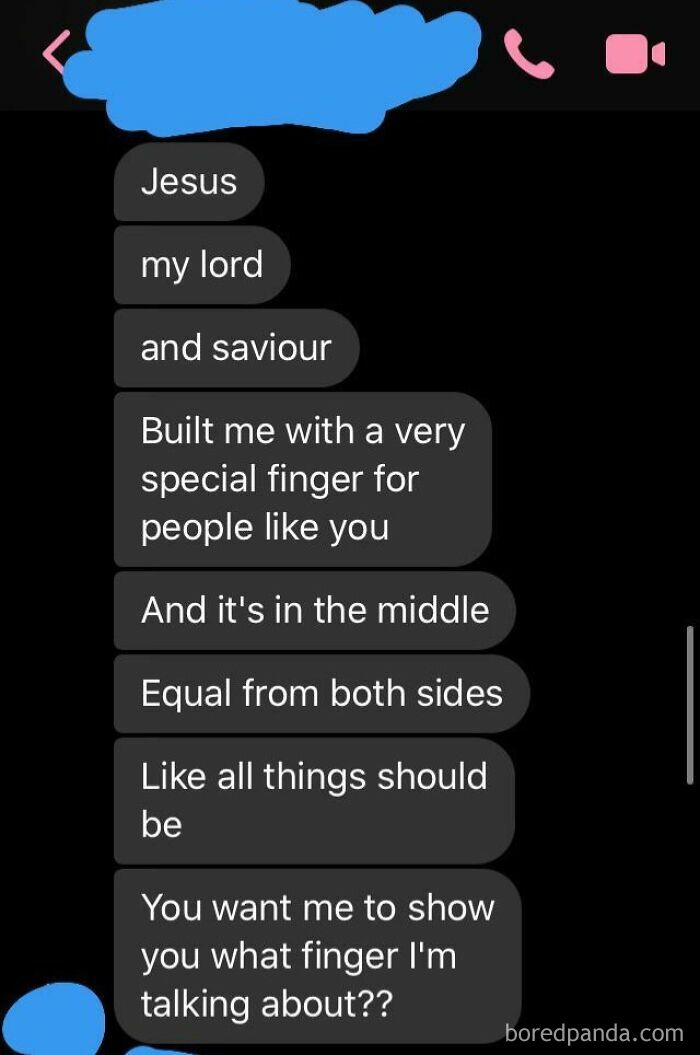 Funny text message conversation with a special middle finger joke shared in a humorous online moment.