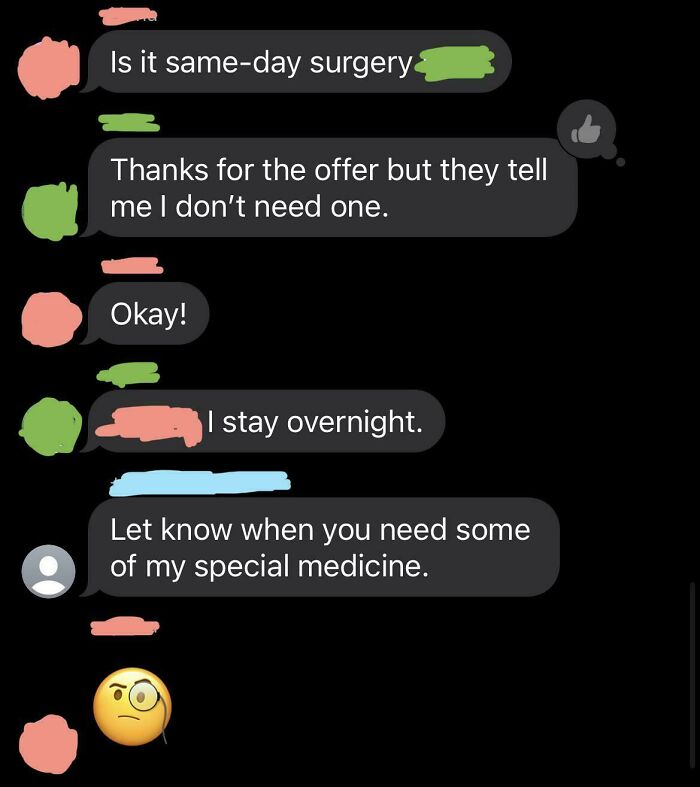 Someone In My Extended Family Group Chat Accidentally Added A Random Number (Blue) When It Was Made About A Year Back. No One Noticed Until Yesterday When They Decided To Comment On My Great Uncles (Green) Hospital Visit. Apparently They Have Some Special Medicine
