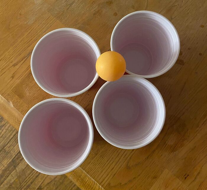 The Ball Didn’t Bounce In To That Or Roll Into That. Enemy Team Threw And It Stuck Right Into That Spot. Never Have I Ever Seen This In A Game Of Pong