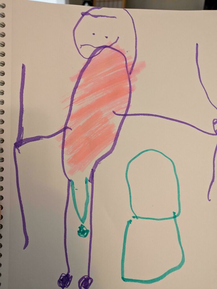 A goofy childs drawing of a dad, embodying wholesome and funny dad characteristics.