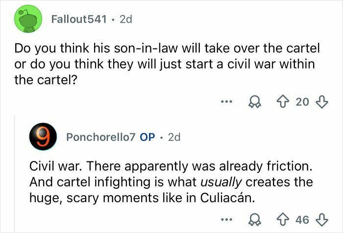 Online discussion about cartel infighting and civil war creating scary moments in Mexico’s ongoing cartel violence.