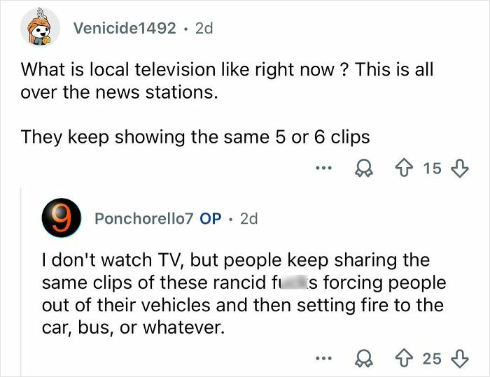 Comments discussing local television coverage and shared clips depicting cartel violence in Mexico’s ongoing conflict.