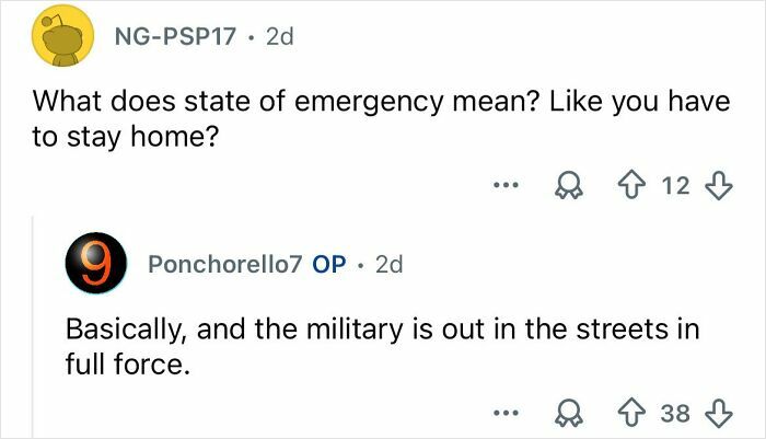 Reddit conversation discussing state of emergency and military presence amid Mexico’s ongoing cartel violence.