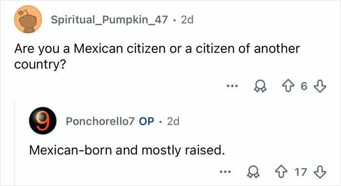 Reddit user discussion about citizenship, highlighting Mexican-born identity amid ongoing cartel violence in Mexico.