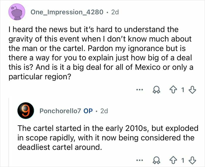 Reddit user discussing Mexico’s ongoing cartel violence, highlighting the cartel’s rapid growth and deadliness since 2010s.
