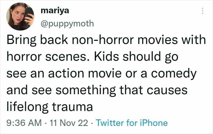 Tweet about nostalgic non-horror movies with horror scenes, relatable to a Gen X audience and their shared memories.
