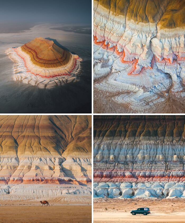 Aerial and close-up views of colorful rock formations and landscapes showcasing unreal photos of nature's incredible beauty.