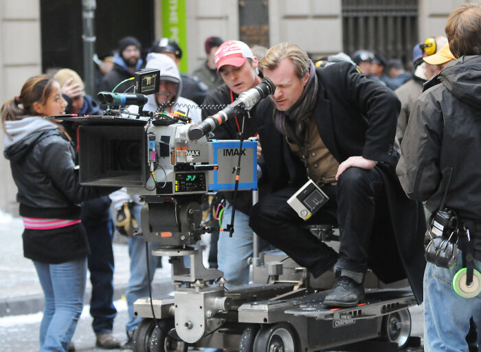 Film crew operating IMAX camera on Heat 2 set, capturing scenes that fans of Christian Bale and Leonardo DiCaprio anticipate.