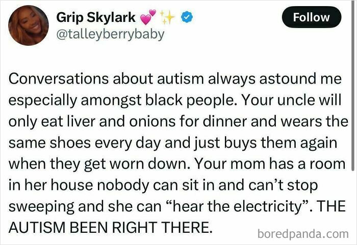 Tweet from Black Twitter about autism awareness with relatable and humorous insights, part of hilarious Black Twitter posts.