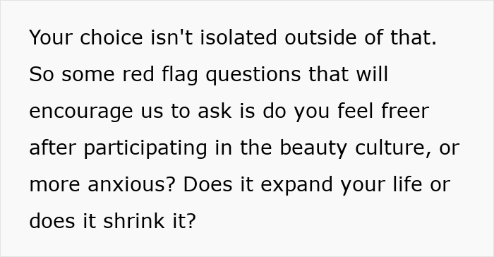 Alt text: Woman explaining why beauty standards don’t work and how they are used against women in society. Alt text: Woman explaining why beauty standards don’t work and how they are used against women in society.