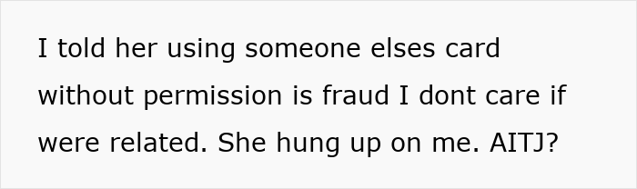 Text conversation about cousin using someone else's card without permission, discussing card fraud in a vacation rental context.