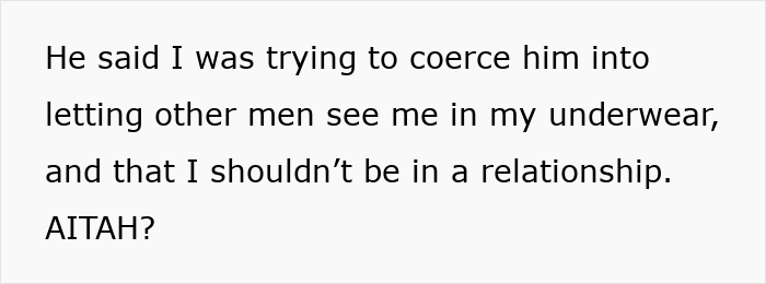 Text stating a man cannot handle actress girlfriend changing in front of other men, questioning relationship boundaries.