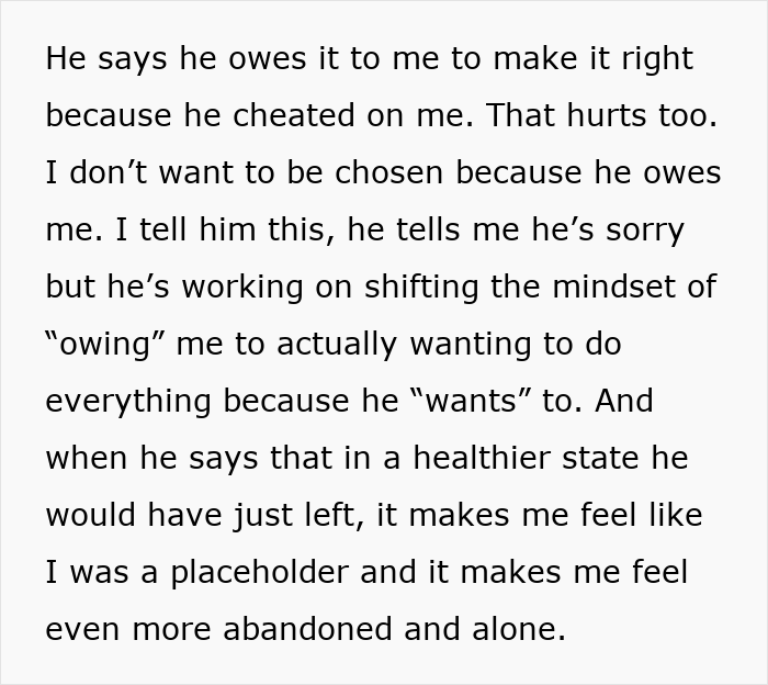 Woman shares feelings about cheating husband and receives a fair therapist&rsquo;s perspective on relationship and accountability.