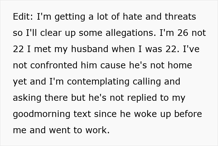 Text message screenshot explaining a wife confused about her husband's story involving a pregnant female best friend.