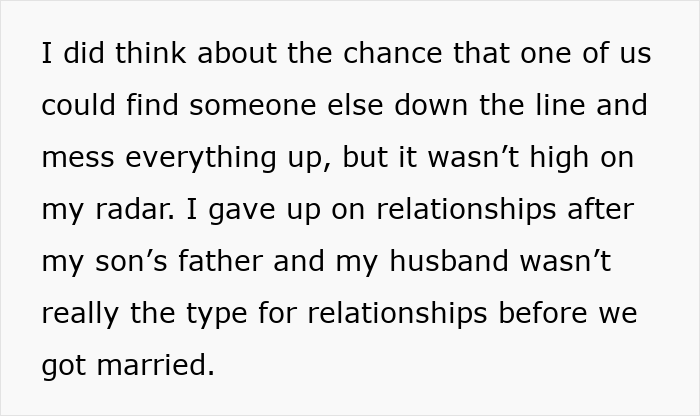 Text excerpt about woman&rsquo;s relationship with high school bestie husband before marriage, touching on past relationships and expectations.