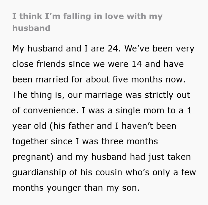 Text excerpt about a woman marrying her high school bestie for tax perks and falling in love after his cheeky surprises.