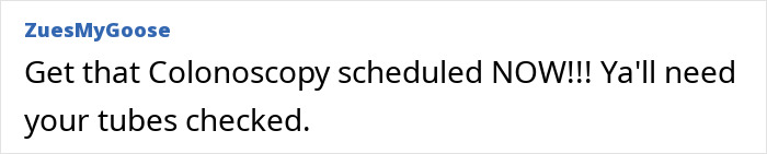 Comment text urging viewers to schedule a colonoscopy soon for colon cancer screening and prevention.