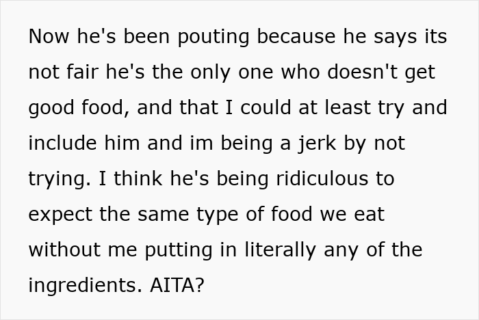 Wife Refuses To Eat "Garbage" Anymore, Husband Claims He's Being Starved By Her Healthy Meals