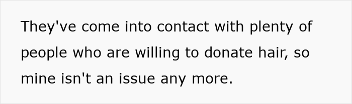 Text image showing a statement about people willing to donate hair, related to cutting hair for a sister&rsquo;s wig.