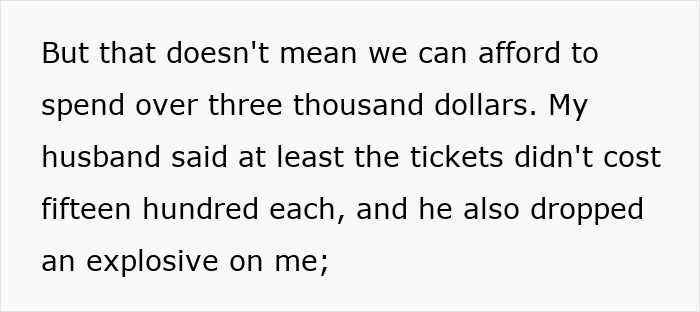 Text excerpt showing a wife horrified as jobless spouse drains emergency fund for World Cup expenses.