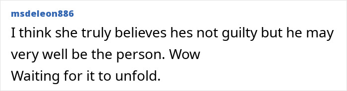 Comment by msdeleon886 expressing doubt about the suspect's guilt in Nancy Guthrie kidnapping case unfolding soon.