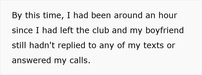 Text excerpt showing a girl waiting anxiously as her boyfriend abandons her on date night and ignores her calls and texts.