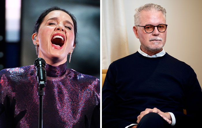 Female singer passionately performing beside a man in glasses, showcasing viral celebrity moments at the 2026 BAFTAs event.