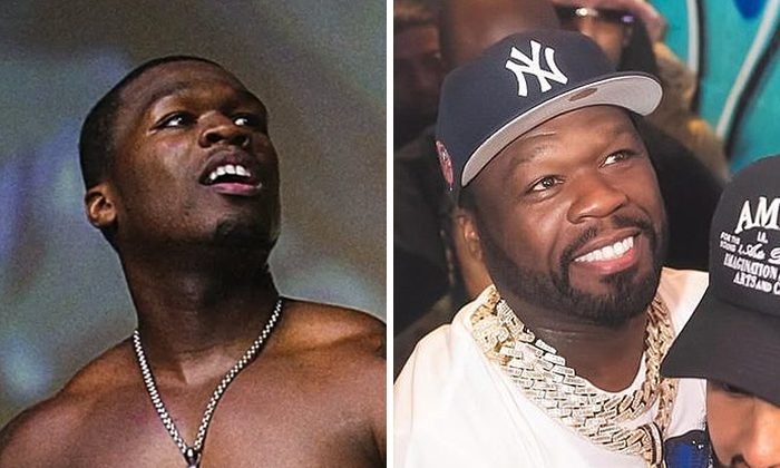 50 Cent Before and after celebrity dental implant makeover showing a confident smile transformation and improved teeth appearance.