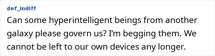 Image of a text post expressing a plea for governance by hyperintelligent beings amid mentions of Elon Musk&rsquo;s daughter and UFO files.