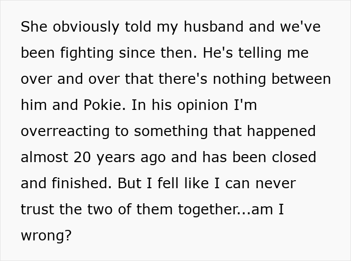 Text excerpt describing a wife&rsquo;s struggle coping with husband-best-friend-cheating and trust issues after long-term conflict.