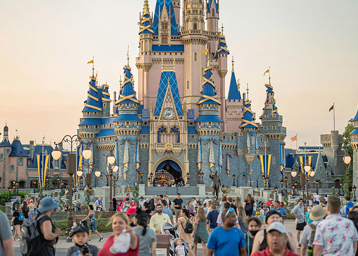 Crowd of people visiting a castle in a theme park, illustrating moments from today I messed up stories for relatability.