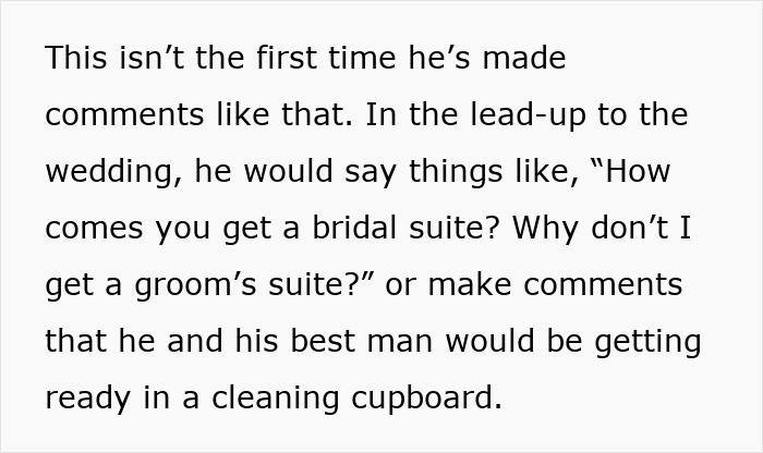 Alt text: Text describing wife hurt about husband&rsquo;s reaction to her wedding look and negative comments before the wedding.
