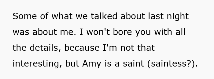 Text on a white background describing a conversation about a man fired over a crude drawing and the woman who drew it.