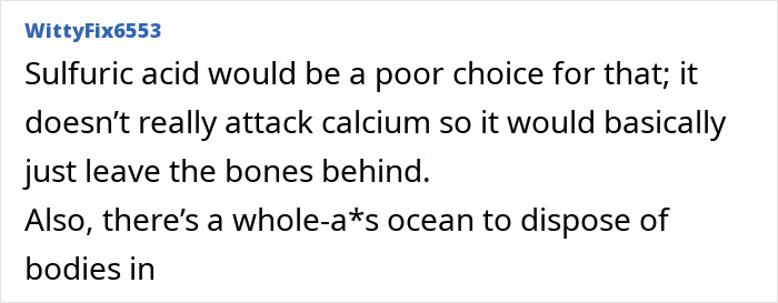 Forum post discussing the use and disposal of sulfuric acid related to Epstein Island FBI probe documents.