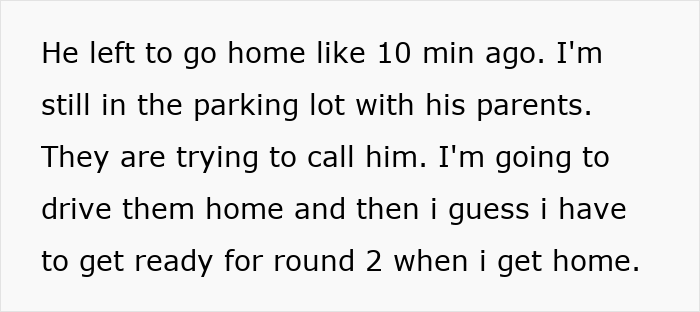 Text message on a phone screen describing a tense situation involving a woman deciding to leave her fiance over her boyfriend.