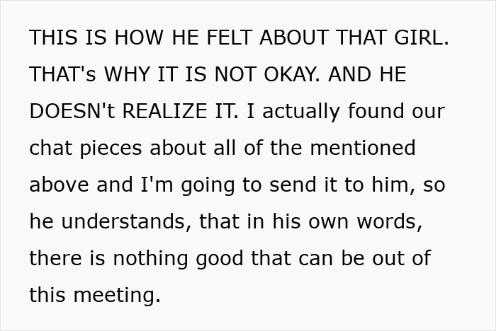 Text excerpt showing a woman explaining how a married man texts a woman he loved 15 years ago.