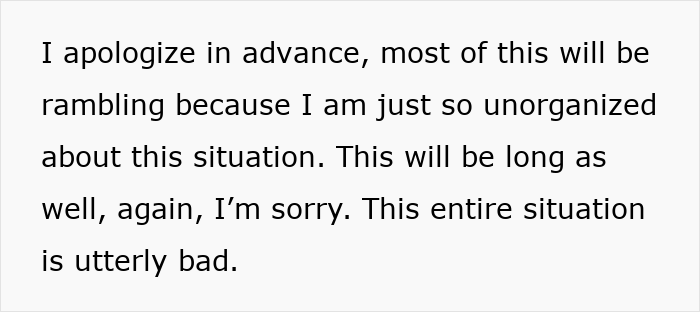 Text excerpt showing a personal apology and reflection on an unorganized and painful situation involving heartbreak.