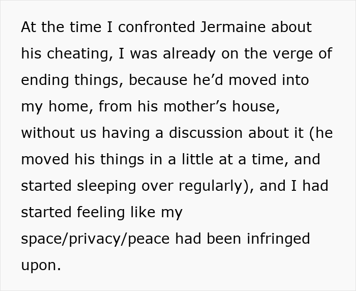 Text excerpt about confronting a cheater impacting space, privacy, and peace in a complicated relationship with many kids and baby mamas.
