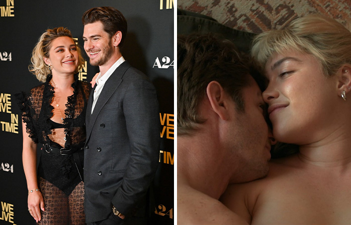 Olympian Jutta Leerdam at event in sheer outfit revealing underwear and intimate close-up moment with partner indoors.