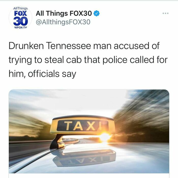 Taxi sign on a moving vehicle at sunset illustrating unhinged news headlines that can only happen in America.