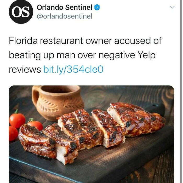 Florida restaurant owner accused of a*****t over negative Yelp reviews, illustrating unhinged news headlines in America.