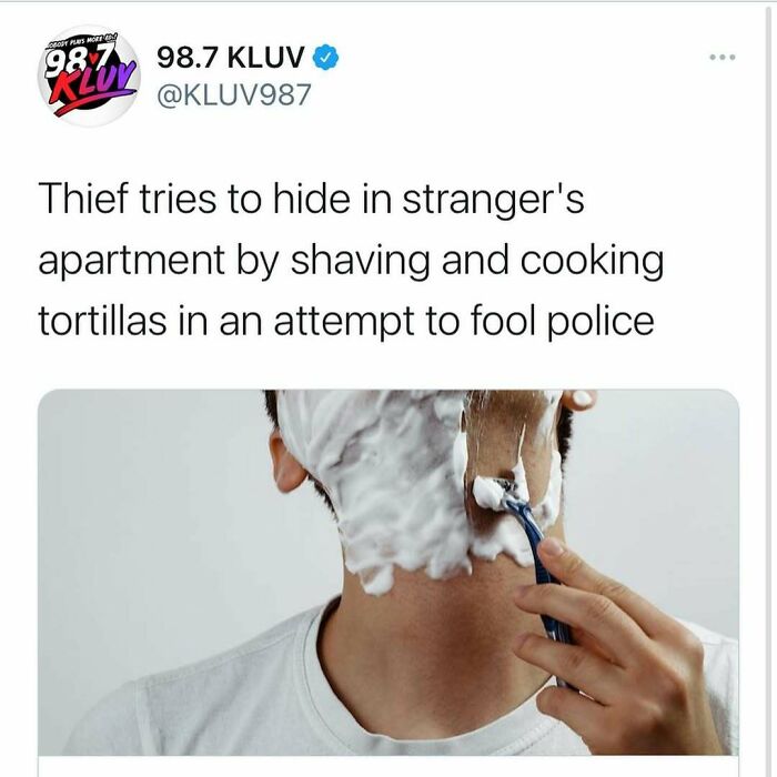 Thief tries hiding in stranger's apartment by shaving and cooking tortillas in bizarre unhinged news headlines America.