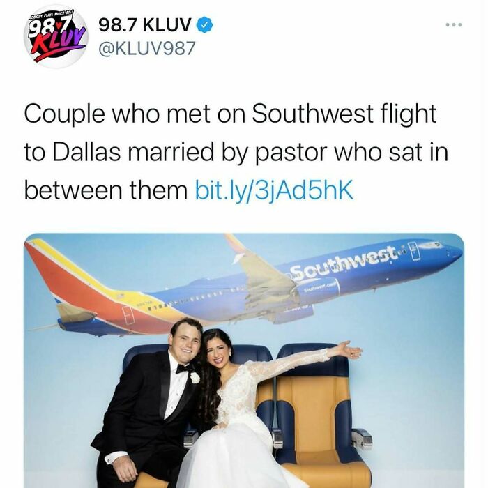 Couple married by pastor on Southwest flight to Dallas, showcasing unhinged news headlines unique to America.