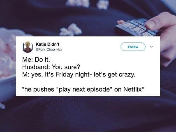 Marriage meme shows a humorous text exchange about choosing to binge-watch Netflix on a Friday night.