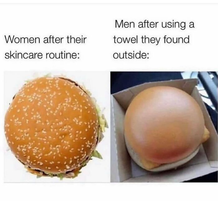 Comparison meme showing a sesame seed bun burger and a plain bun burger illustrating funny chaotic marriage memes.