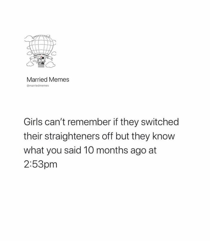 Marriage meme highlighting funny and chaotic moments about remembering small details in relationships.