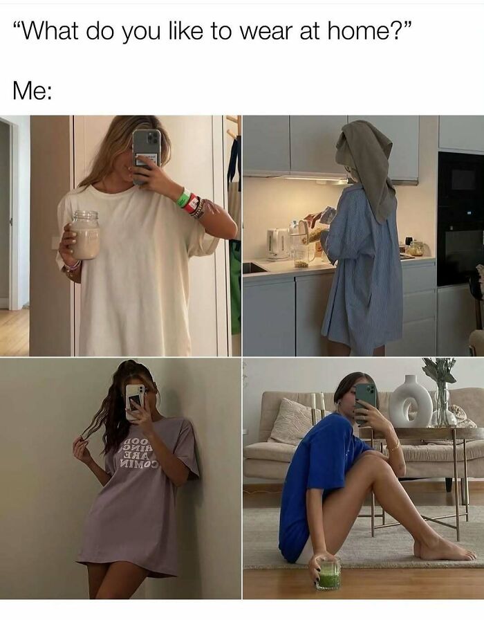 Four cozy and casual home outfits worn by girls, showcasing cute and wholesome fashion for comfortable indoor wear.